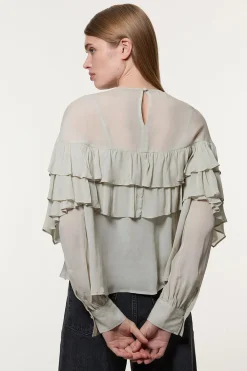 KarenMillen Blouse tissée en viscose et géorgette à volants dramatiques<Femme Tops