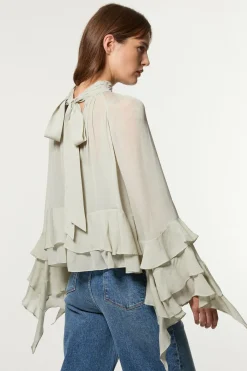 KarenMillen Blouse tissée en viscose et géorgette à volants dramatiques<Femme Tops