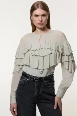 KarenMillen Blouse tissée en viscose et géorgette à volants dramatiques<Femme Tops