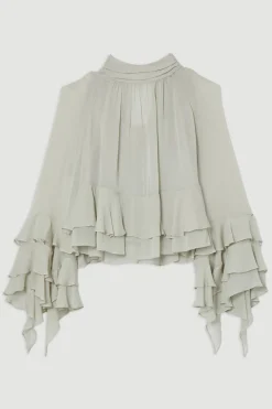 KarenMillen Blouse tissée en viscose et géorgette à volants dramatiques<Femme Tops