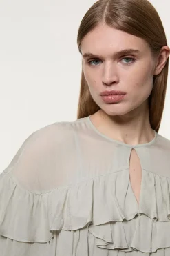 KarenMillen Blouse tissée en viscose et géorgette à volants dramatiques<Femme Tops