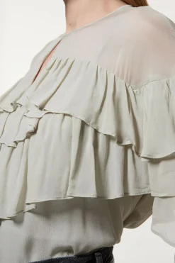 KarenMillen Blouse tissée en viscose et géorgette à volants dramatiques<Femme Tops