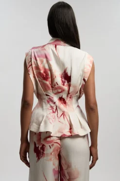 KarenMillen Blouse Tissée En Viscose Lin Premium À Détail Surpiqué Avec Couture Taille<Femme Ensembles|Tenues De Plage