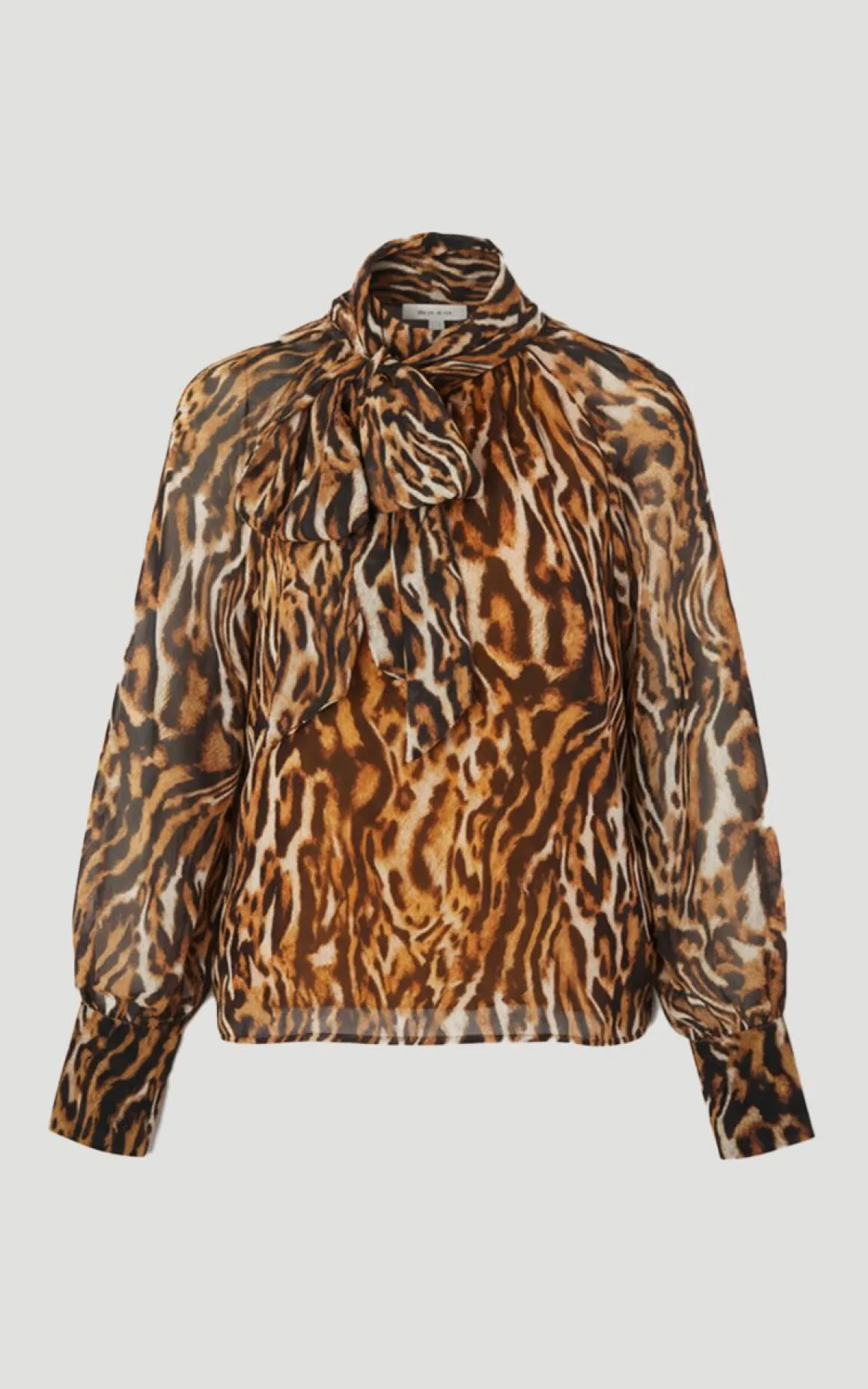 Blouse Tissée à Imprimé Animal en Georgette avec Nœud au Col