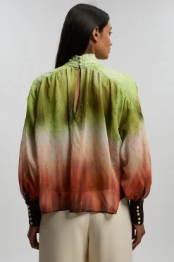 Blouse Tissée À Manches Bouffantes Avec Imprimé Ombré Métallisé