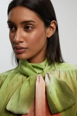 Blouse Tissée À Manches Bouffantes Avec Imprimé Ombré Métallisé