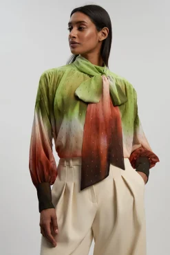 Blouse Tissée À Manches Bouffantes Avec Imprimé Ombré Métallisé