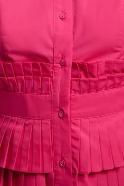 Blouse Tissée à Manches Longues en Popeline de Coton avec Détails de Volants Étagés