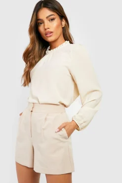 boohoo Blouse tissée à manches longues avec col à volants<Femme Tops