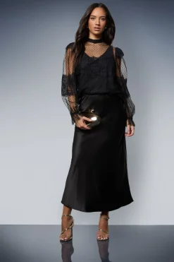 Blouse Transparente Col Montant avec Détails de Volants en Dentelle