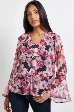 Wallis Blouse À Volants Avec Bordure En Dentelle Florale Petite Taille<Femme Satin Et Dentelle|Tops