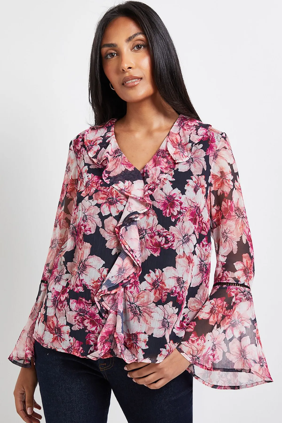 Wallis Blouse À Volants Avec Bordure En Dentelle Florale Petite Taille<Femme Satin Et Dentelle|Tops