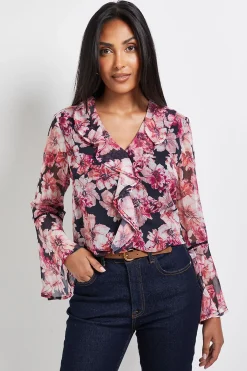 Wallis Blouse À Volants Avec Bordure En Dentelle Florale Petite Taille<Femme Satin Et Dentelle|Tops