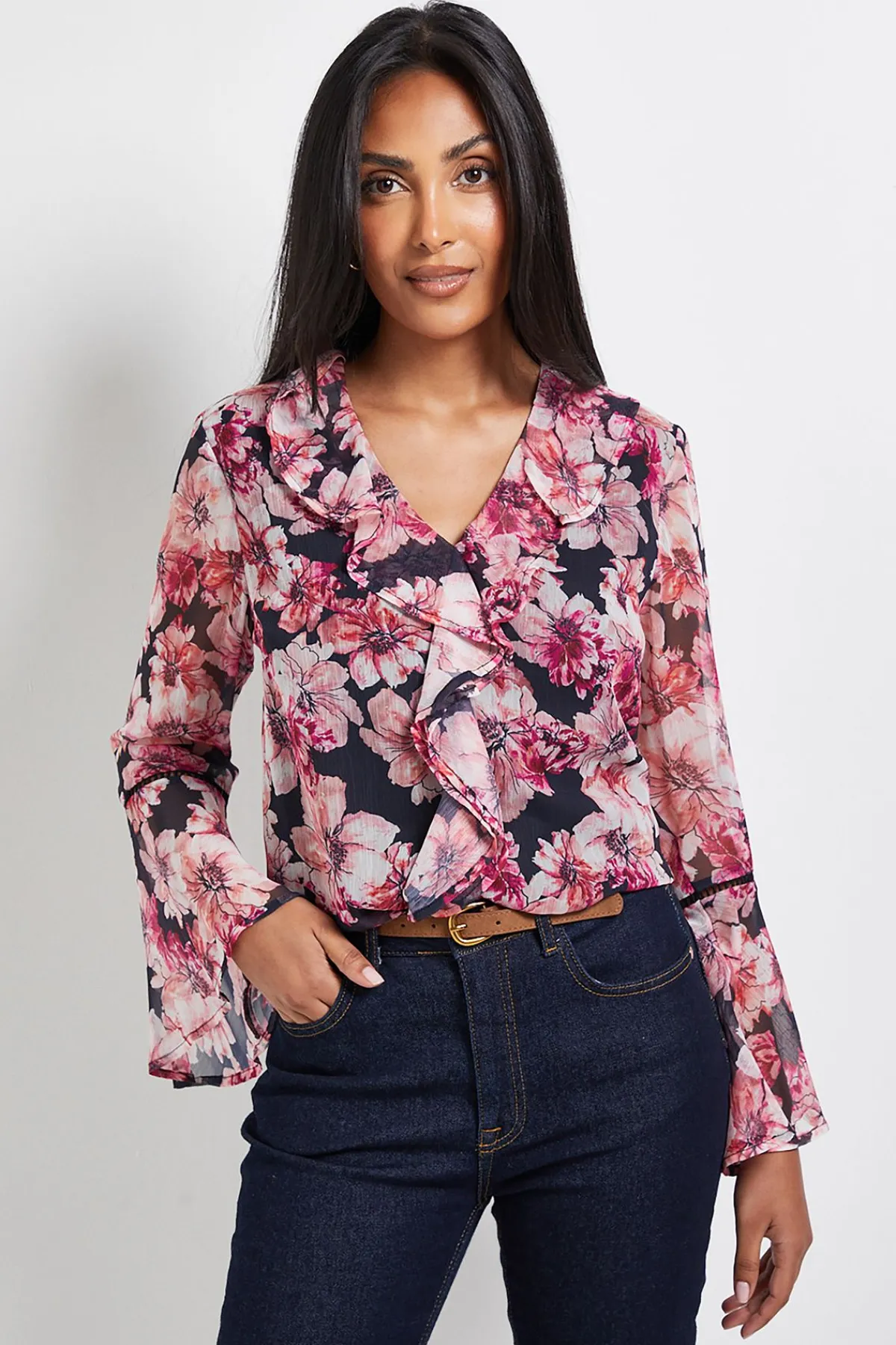 Wallis Blouse À Volants Avec Bordure En Dentelle Florale Petite Taille<Femme Satin Et Dentelle|Tops