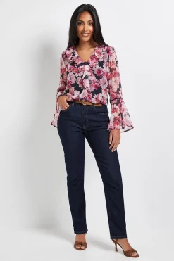 Wallis Blouse À Volants Avec Bordure En Dentelle Florale Petite Taille<Femme Satin Et Dentelle|Tops