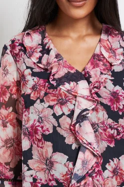 Wallis Blouse À Volants Avec Bordure En Dentelle Florale Petite Taille<Femme Satin Et Dentelle|Tops