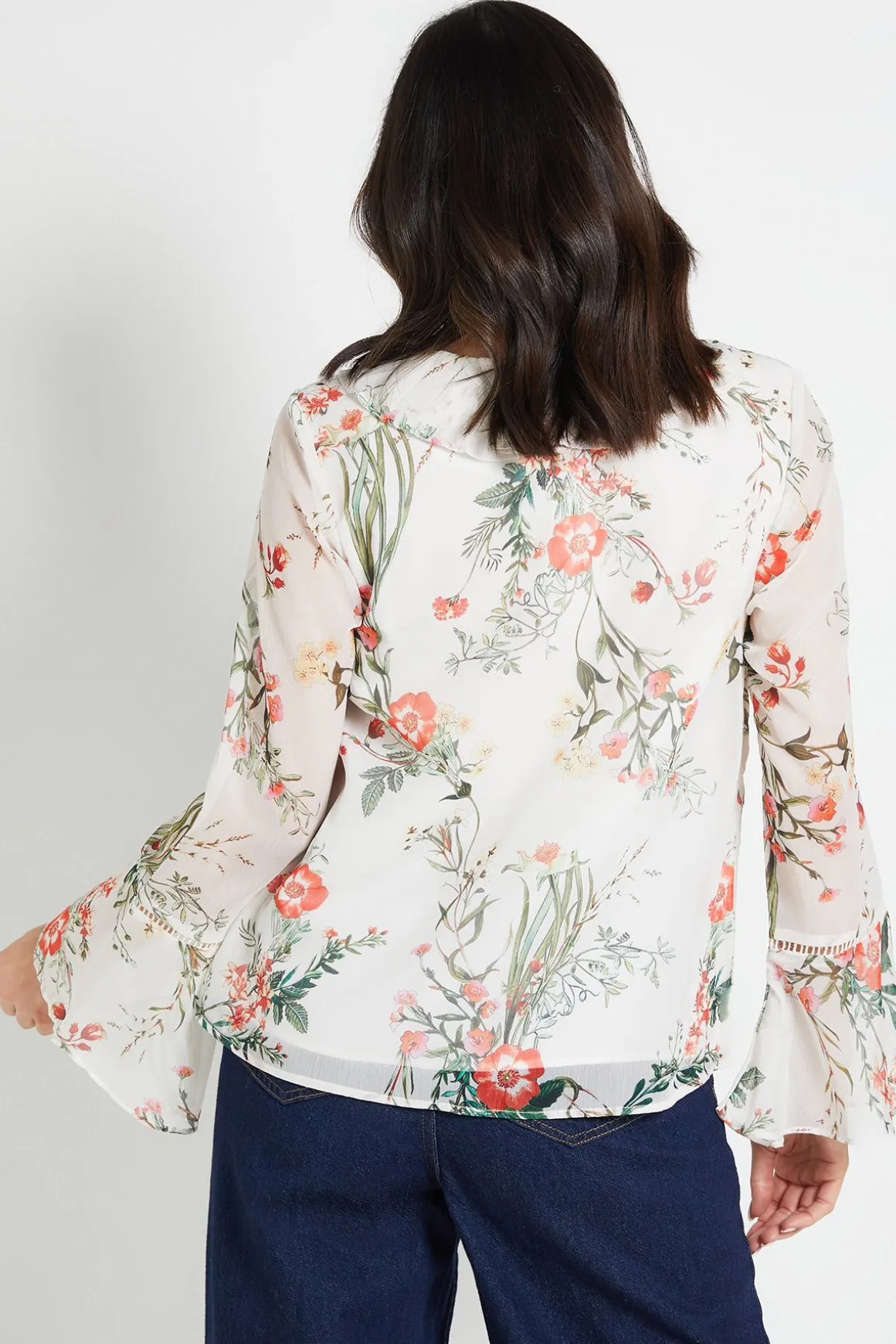 Blouse à Volants avec Finitions en Dentelle Florale
