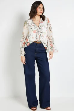 Blouse à Volants avec Finitions en Dentelle Florale