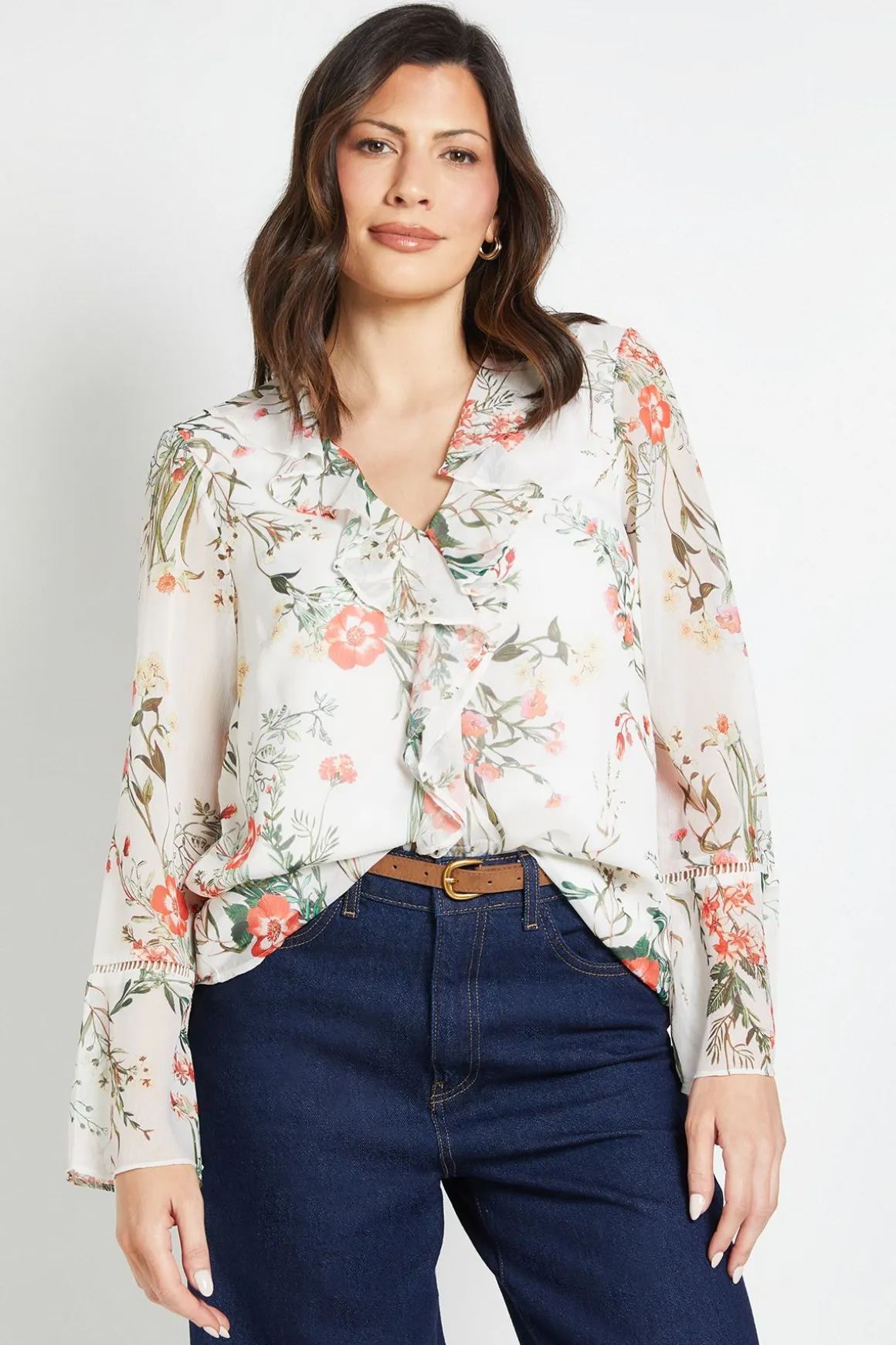 Blouse à Volants avec Finitions en Dentelle Florale