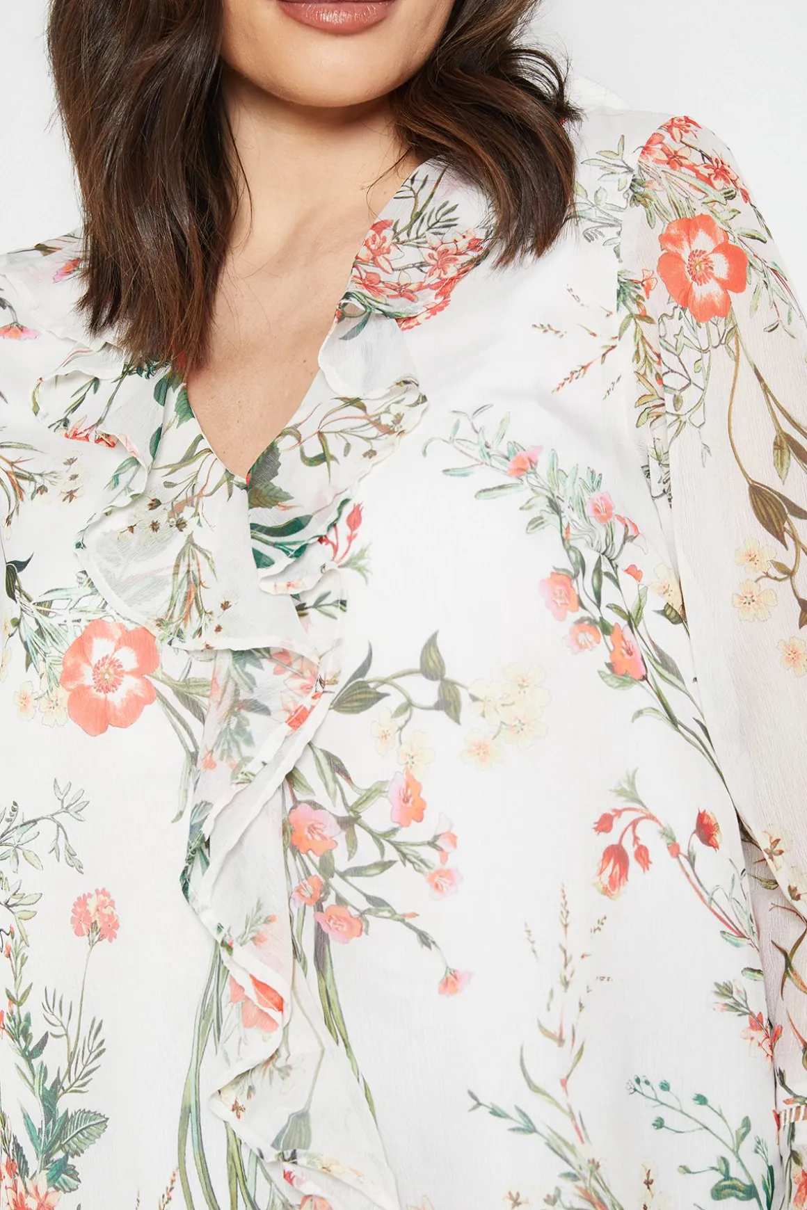 Blouse à Volants avec Finitions en Dentelle Florale