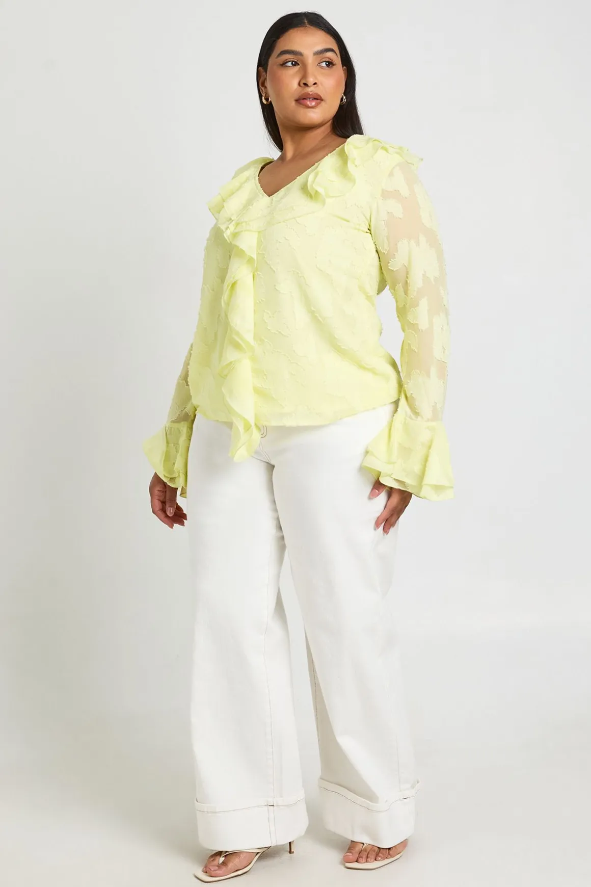 Blouse À Volants Dévoré Grande Taille