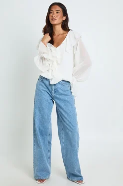 boohoo Blouse À Volants Et Décolleté Plongeant<Femme Tops