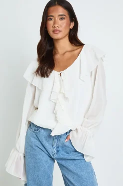 boohoo Blouse À Volants Et Décolleté Plongeant<Femme Tops