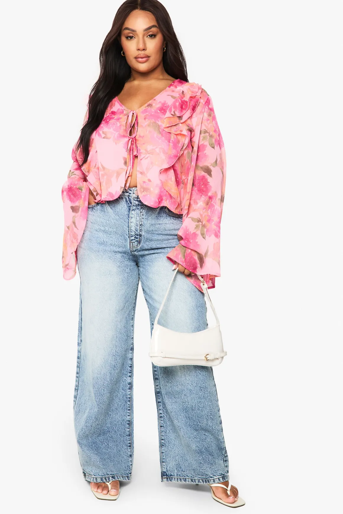 BLOUSE À VOLANTS ET LAÇAGE FRONTAL