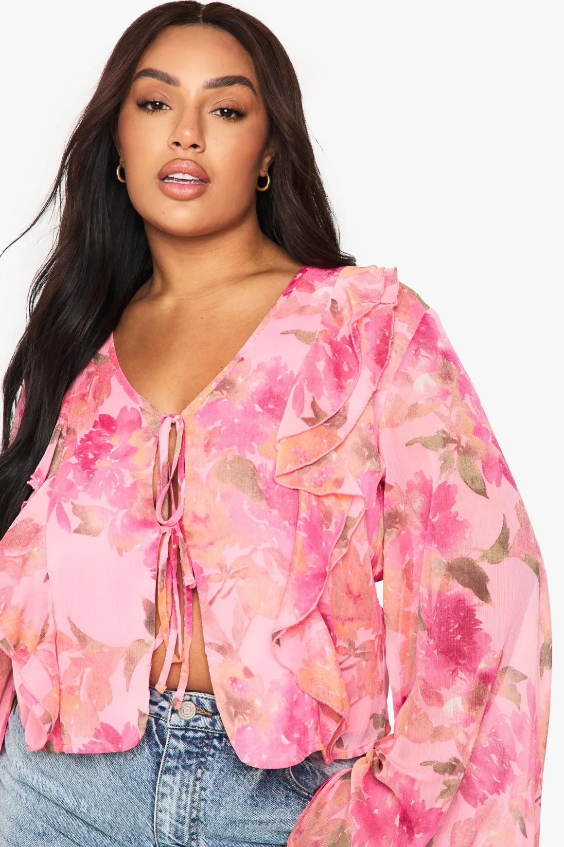 BLOUSE À VOLANTS ET LAÇAGE FRONTAL