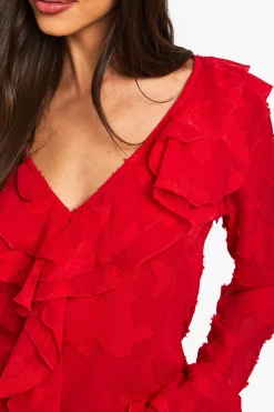 Blouse à volants à texture florale