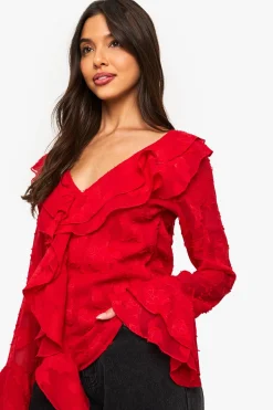 Blouse à volants à texture florale
