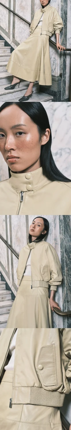 KarenMillen Blouson Aviateur En Cuir<Femme Manteaux Et Vestes D’Automne|Vestes & Manteaux