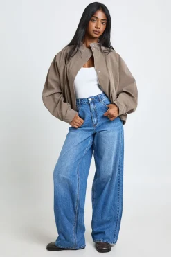 boohoo Blouson Aviateur En Synthétiquecuir À Col Montant<Femme Looks De Rentrée|Tons Neutres
