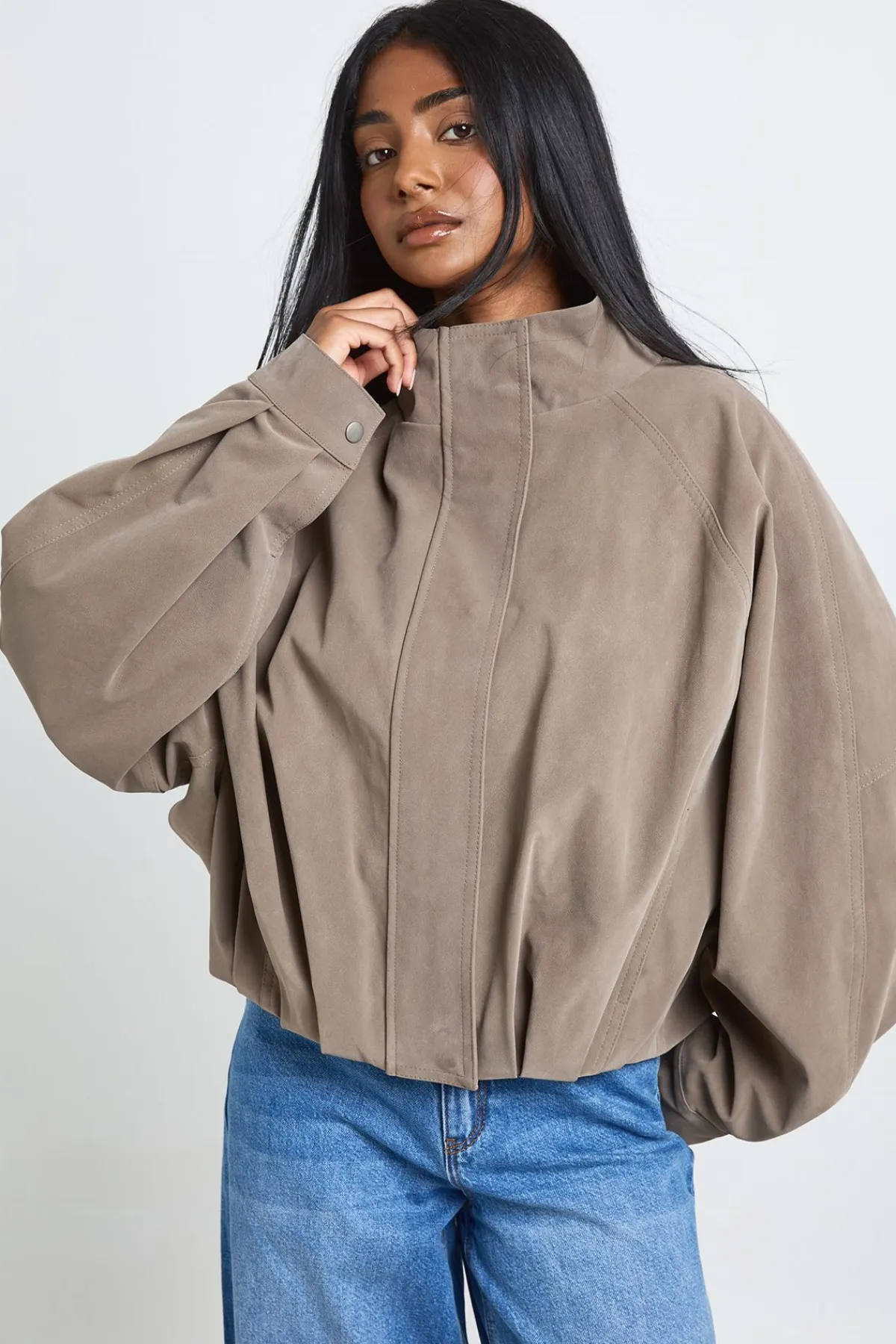 boohoo Blouson Aviateur En Synthétiquecuir À Col Montant<Femme Looks De Rentrée|Tons Neutres