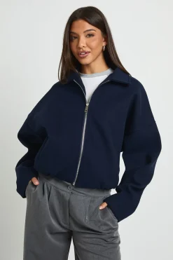 boohoo Blouson Bomber Aspect Laine À Col Étalé<Femme Vestes & Manteaux