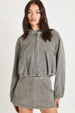 boohoo Blouson Bomber Aspect Vintage En Synthétique À Ourlet Bouffant<Femme Vestes & Manteaux