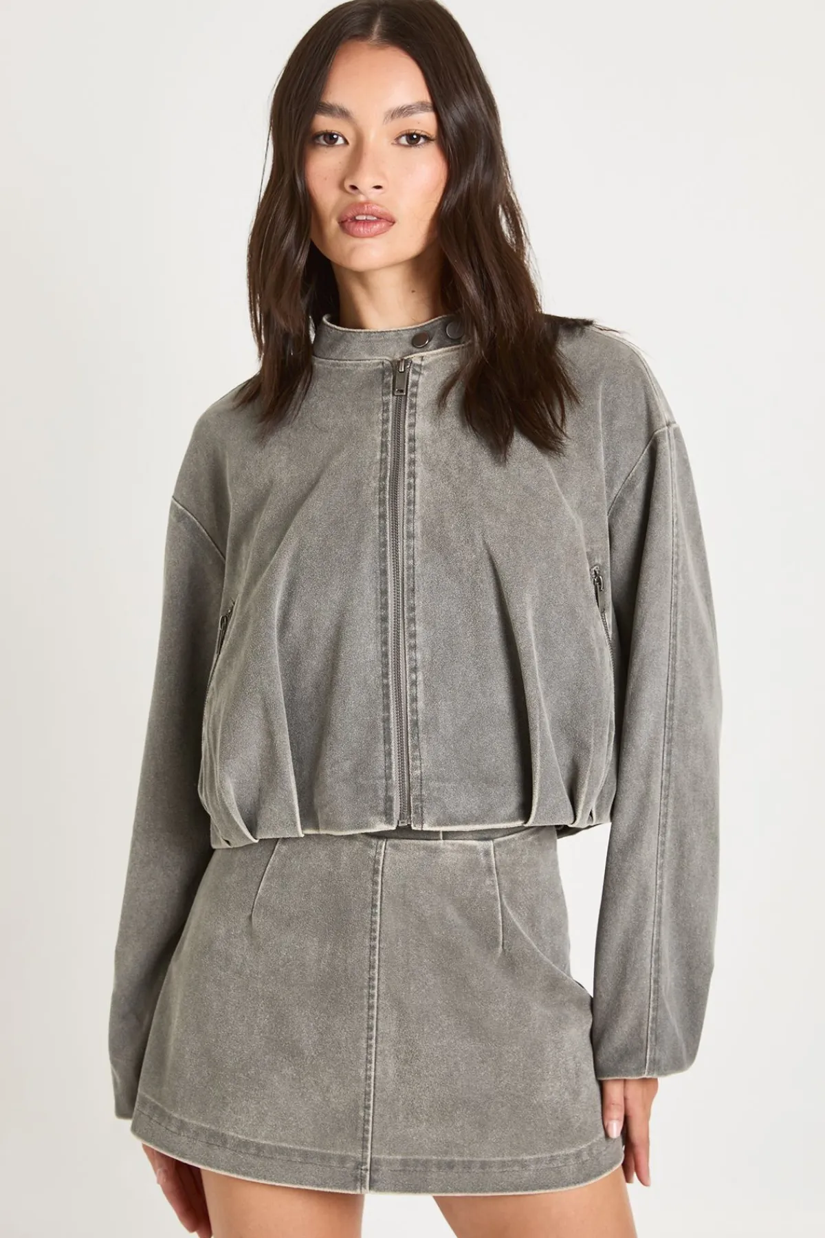 boohoo Blouson Bomber Aspect Vintage En Synthétique À Ourlet Bouffant<Femme Vestes & Manteaux