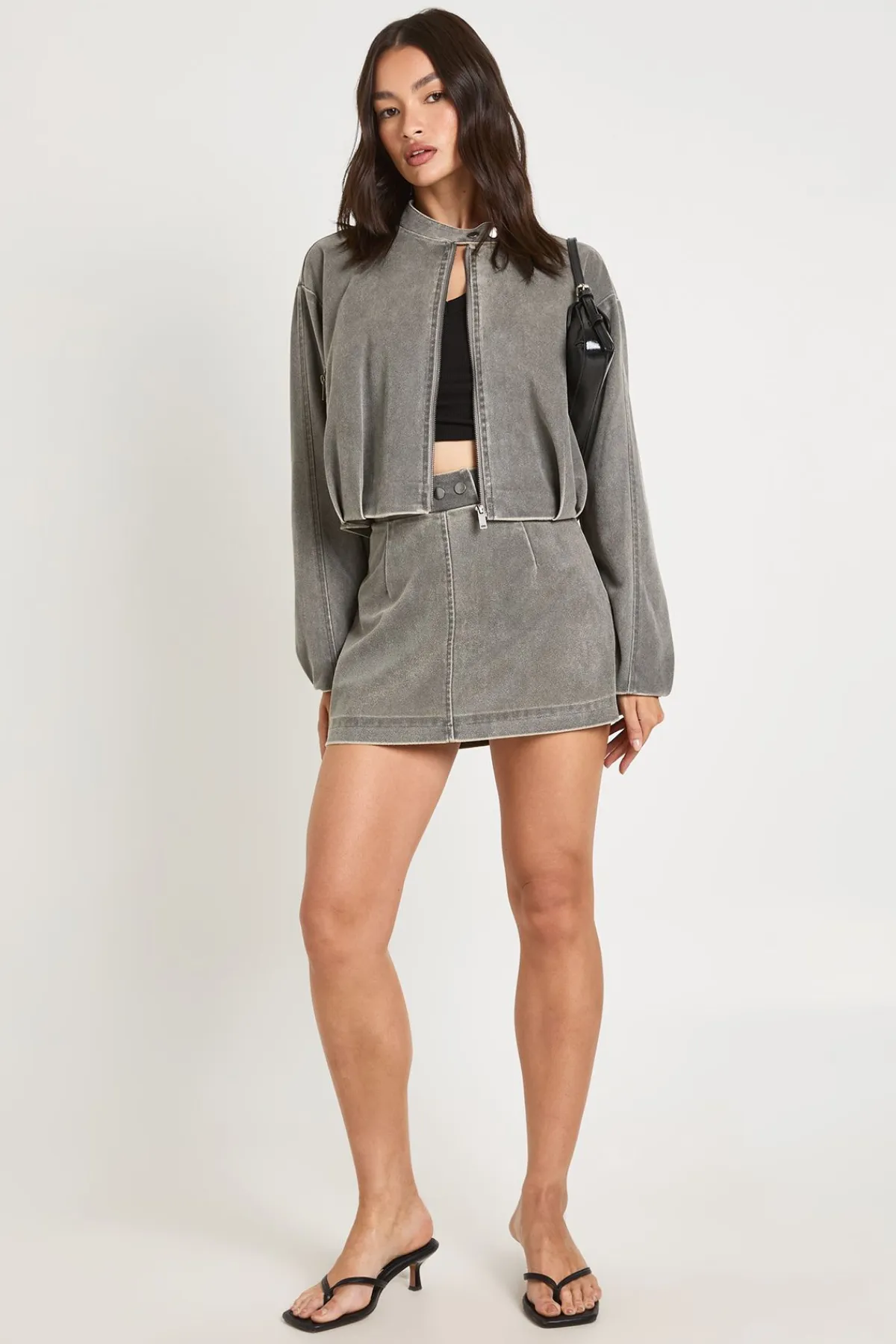 boohoo Blouson Bomber Aspect Vintage En Synthétique À Ourlet Bouffant<Femme Vestes & Manteaux