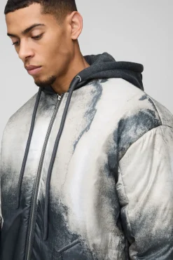 Blouson Bomber à Casynthétiqueche Surdimensionné Imprimé Abstrait Anthracite