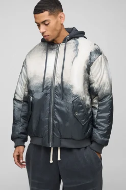 Blouson Bomber à Casynthétiqueche Surdimensionné Imprimé Abstrait Anthracite