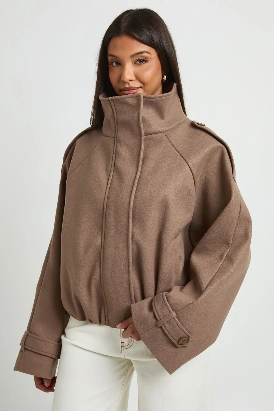 Blouson Bomber Col Cheminée Avec Détail Ceinture