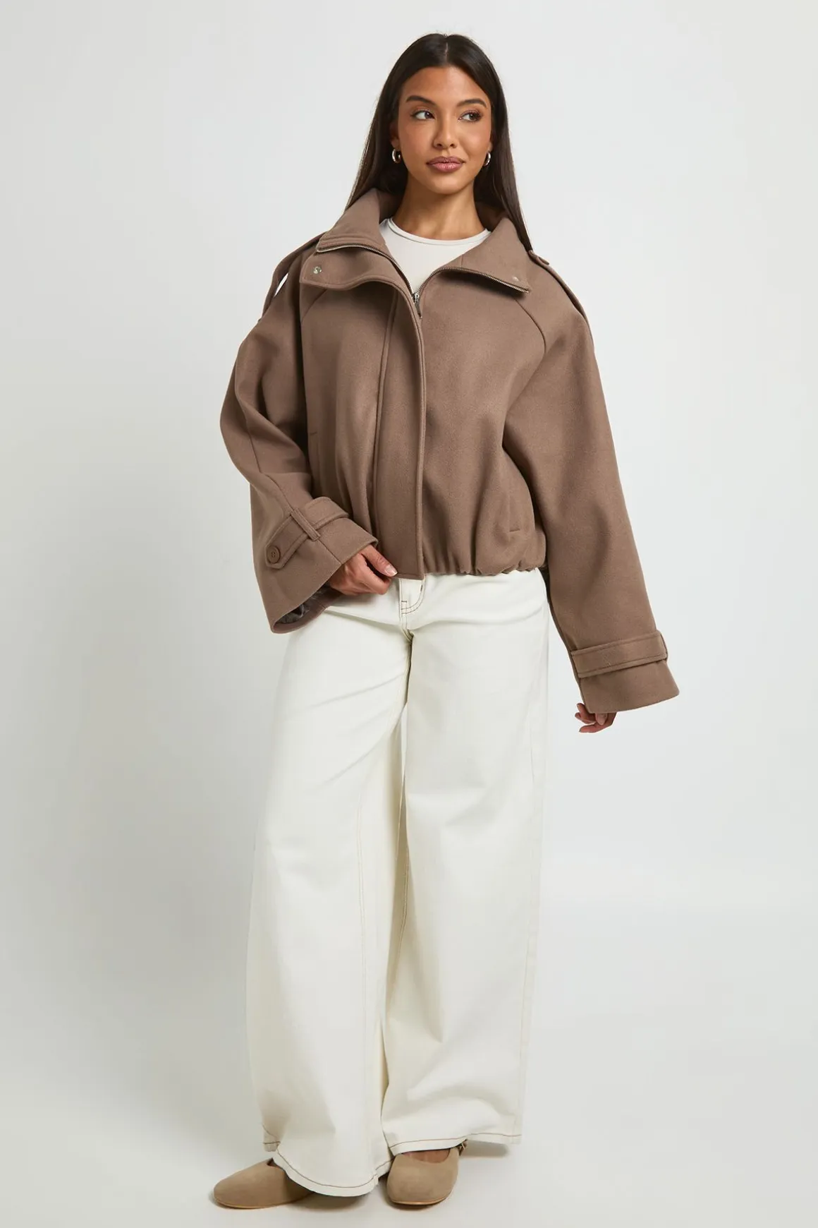 Blouson Bomber Col Cheminée Avec Détail Ceinture
