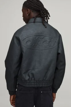 boohooMAN Blouson Bomber Col Côtelé Coupe Ample OFCL Effet Gaufré<Homme Manteaux Et Vestes