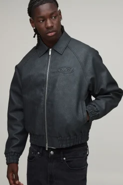 boohooMAN Blouson Bomber Col Côtelé Coupe Ample OFCL Effet Gaufré<Homme Manteaux Et Vestes
