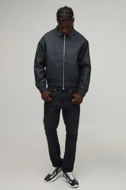 boohooMAN Blouson Bomber Col Côtelé Coupe Ample OFCL Effet Gaufré<Homme Manteaux Et Vestes