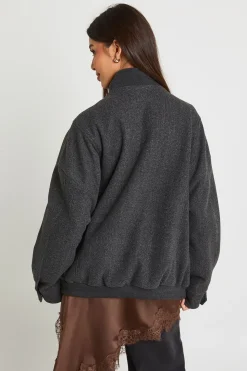 Blouson Bomber Col Montant Aspect Laine