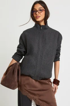 Blouson Bomber Col Montant Aspect Laine