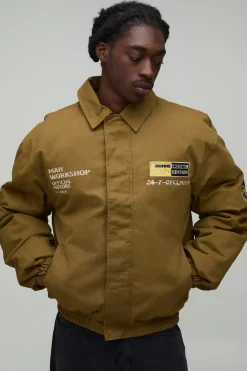 boohooMAN Blouson Bomber Col Montant Coupe Oversize Avec Écusson Appliqué Homme<Homme Manteaux Et Vestes