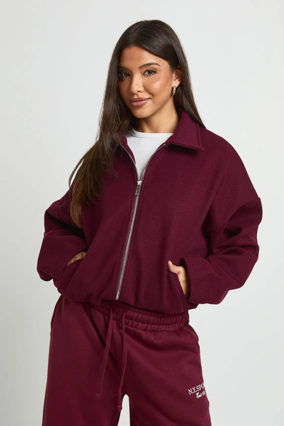 Blouson Bomber Col Pointu Effet Laine