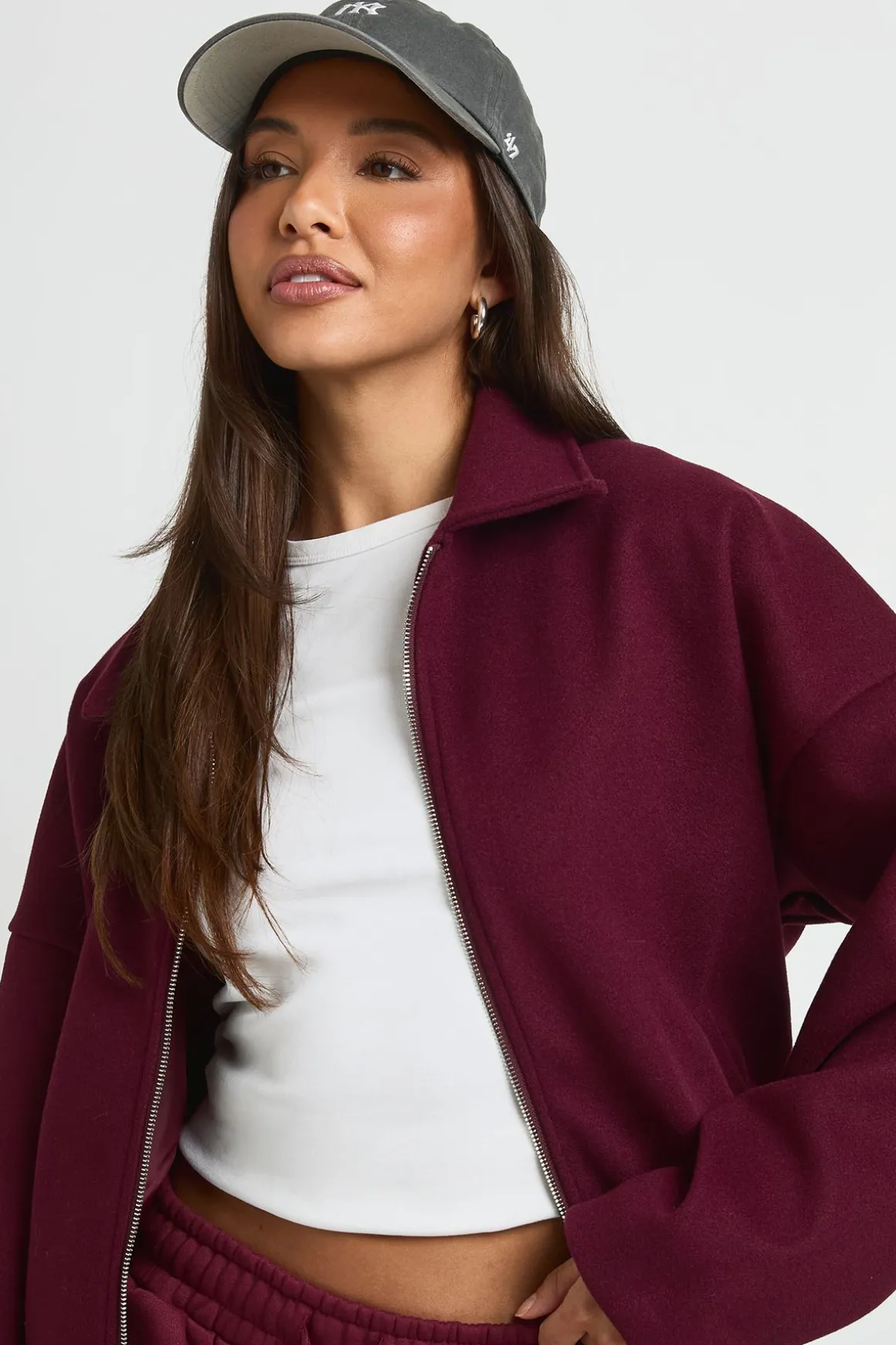 Blouson Bomber Col Pointu Effet Laine